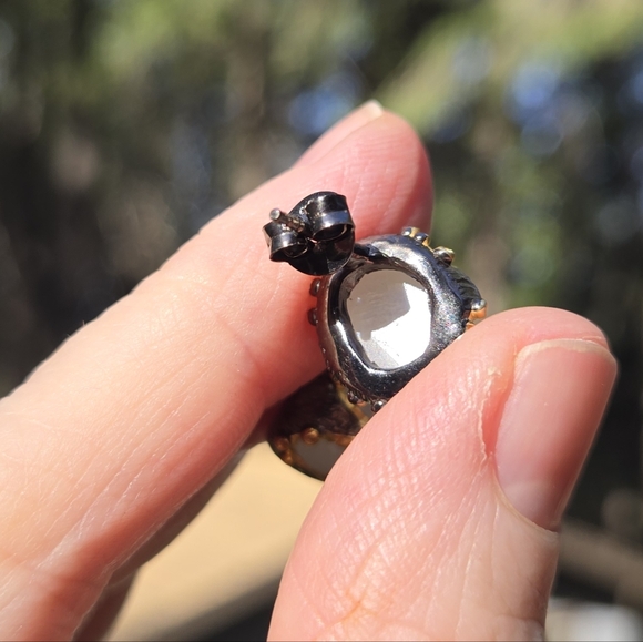 Moonstone Sterling Rhodium & Gold Earrings - Picture 7 of 8